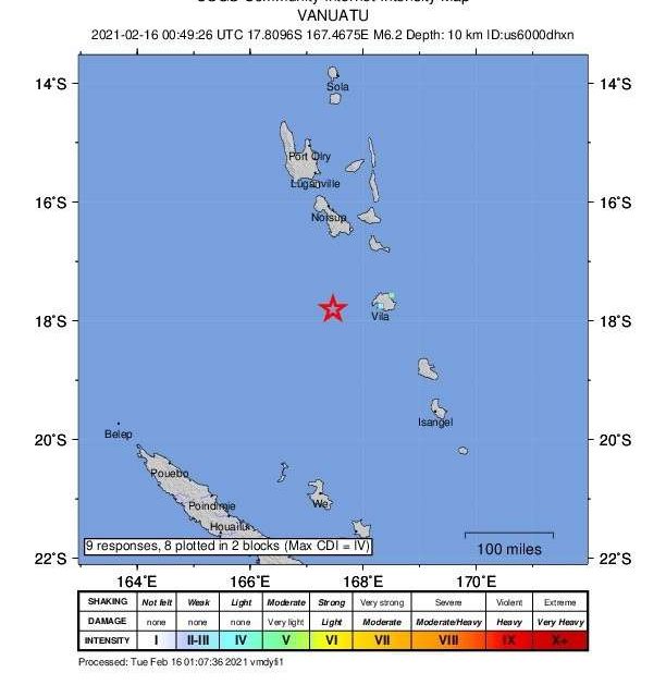 Un terremoto de magnitud 6,2 sacude Vanuatu, en el Pacífico Sur