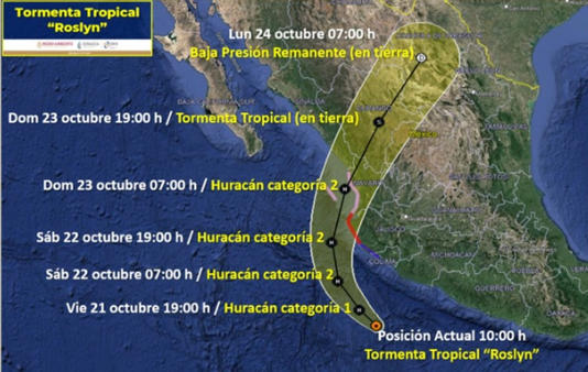 ¿Cuál es la trayectoria de la tormenta tropical Roslyn, a dónde se dirige y cuándo toca tierra?