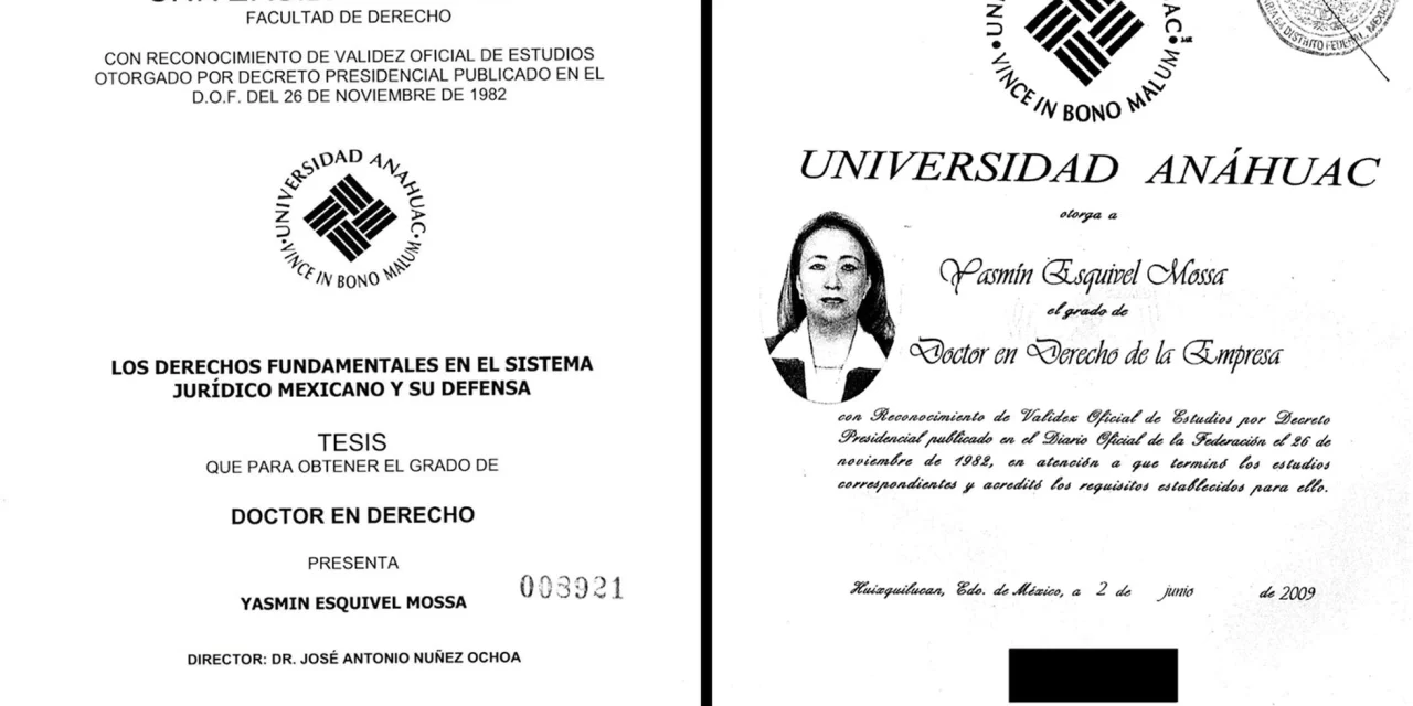 Ministra mexicana lo hace de nuevo. ¡La corruptísima Yasmín Esquivel plagió también su doctorado!